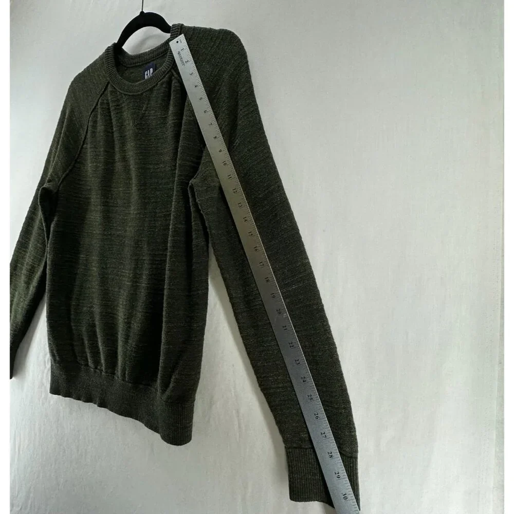 GAP Pullover Sweater Men M Crew Neck Cotton Knit Long Sleeve Heather Olive Green